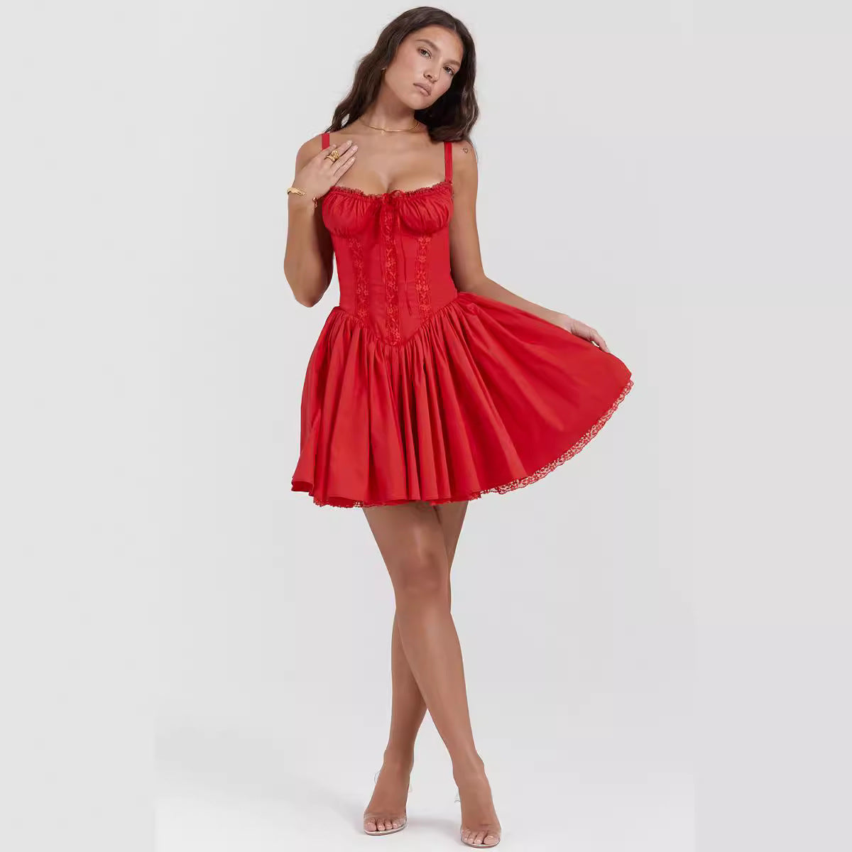 Women's Lace Spliced Fitted Strapless Mini Dress