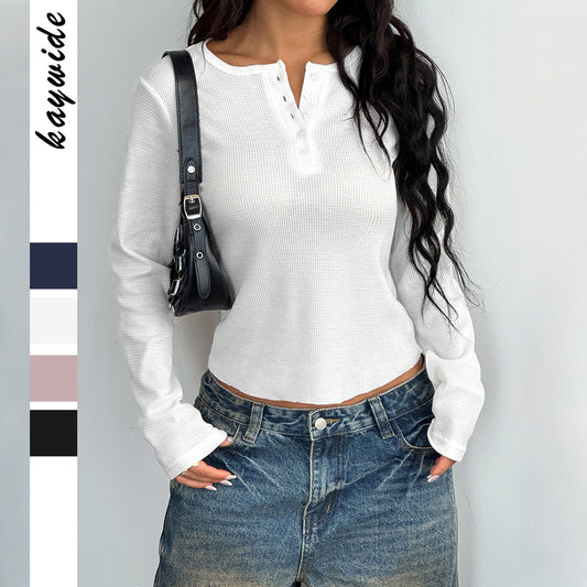 Button Long Sleeve Vest T-shirt Women's