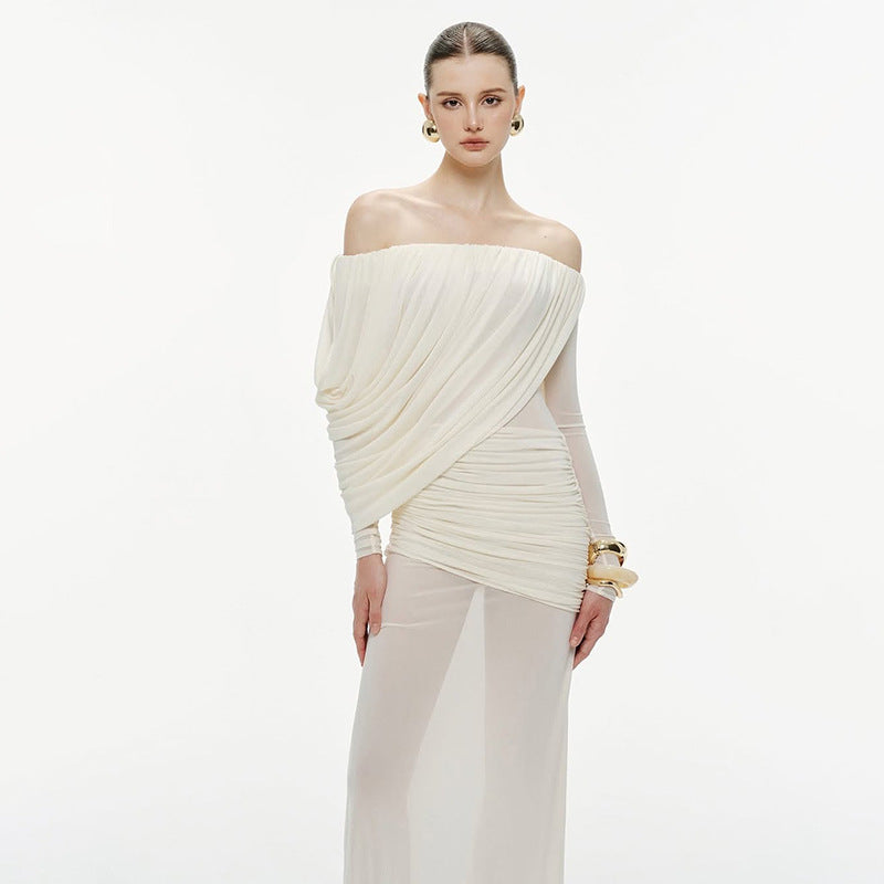 Style Autumn/Winter New Design Sexy Off-Shoulder Long Sleeve Solid Color Dress for Women