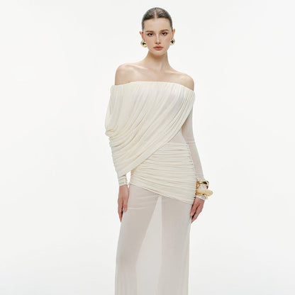 Style Autumn/Winter New Design Sexy Off-Shoulder Long Sleeve Solid Color Dress for Women