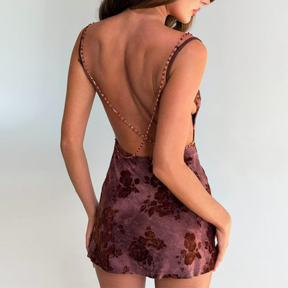 Slim fit backless jacquard camisole dress for women