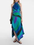 Crossbody Irregular Skirt with Backless Top New Two-Piece Set  Style Printed