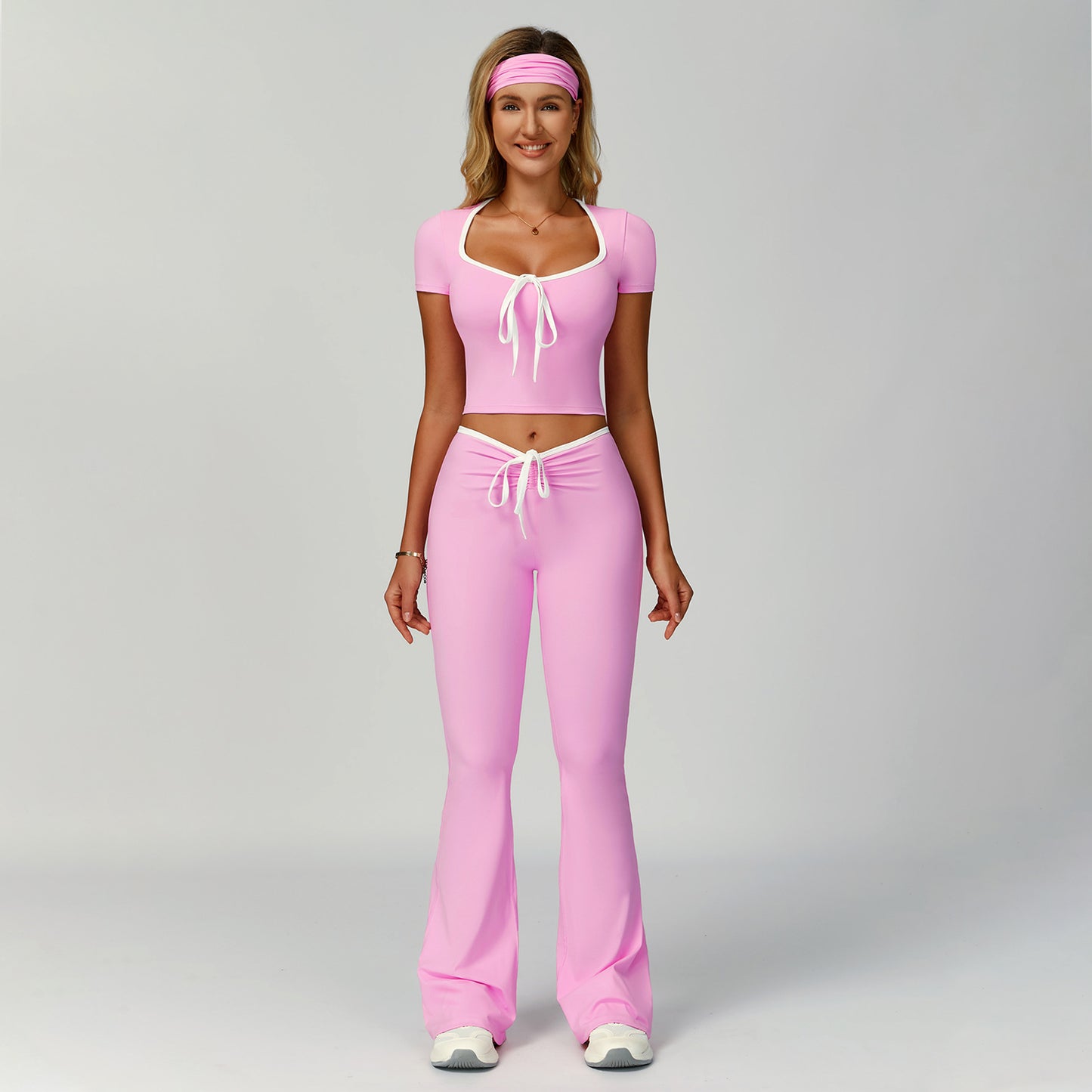 Color Block Trimmed High-Waisted Flared Fitted Yoga Set for Women Casual Outdoor Sports Suit