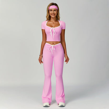 Color Block Trimmed High-Waisted Flared Fitted Yoga Set for Women Casual Outdoor Sports Suit