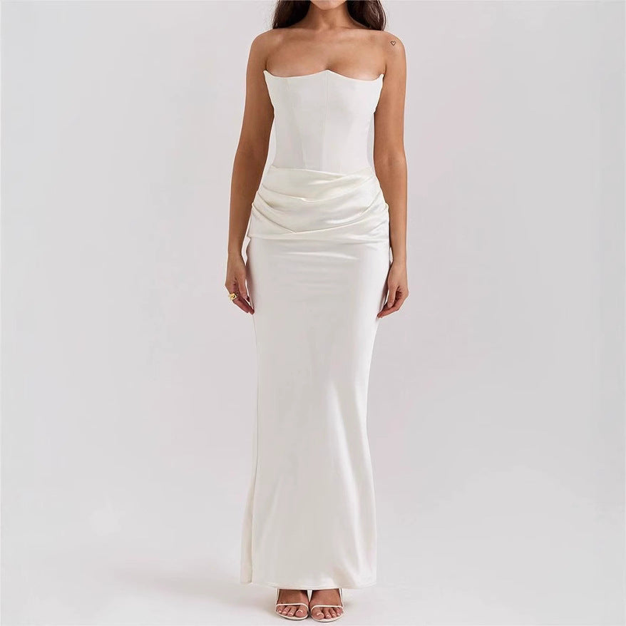 Summer sleeveless new women's fashionable strapless sexy backless slim fit evening gown