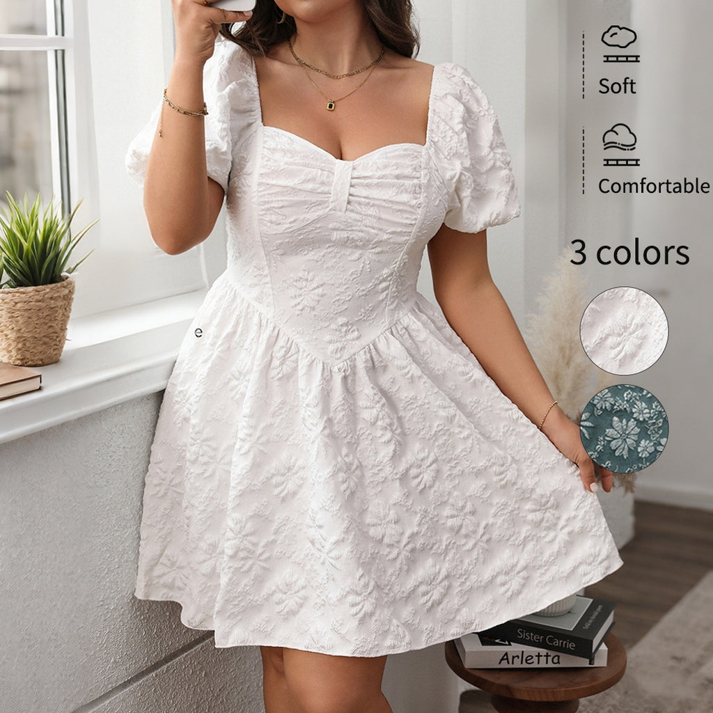 New Arrival French Square Neck Dress Slimming Fluffy Short Dress White Dress