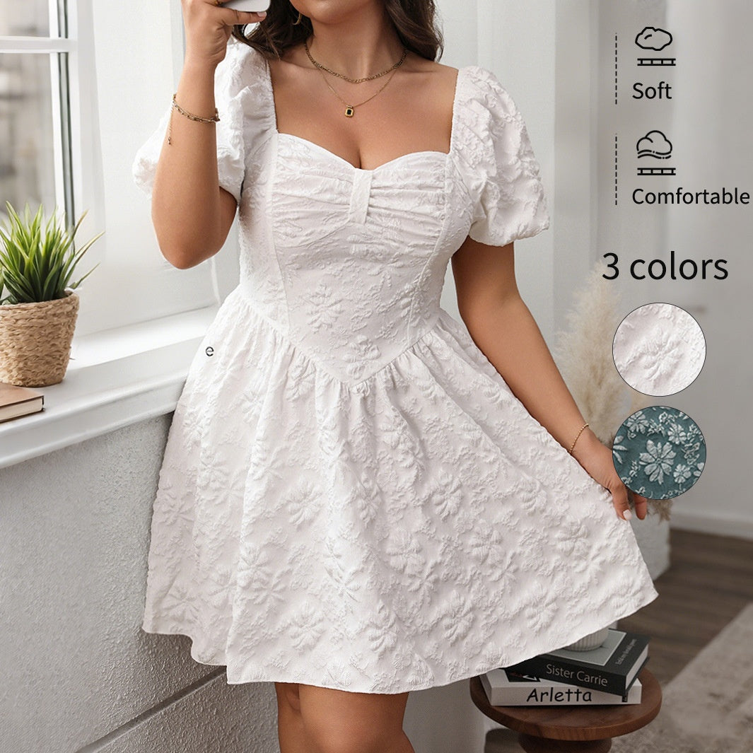 New Arrival French Square Neck Dress Slimming Fluffy Short Dress White Dress