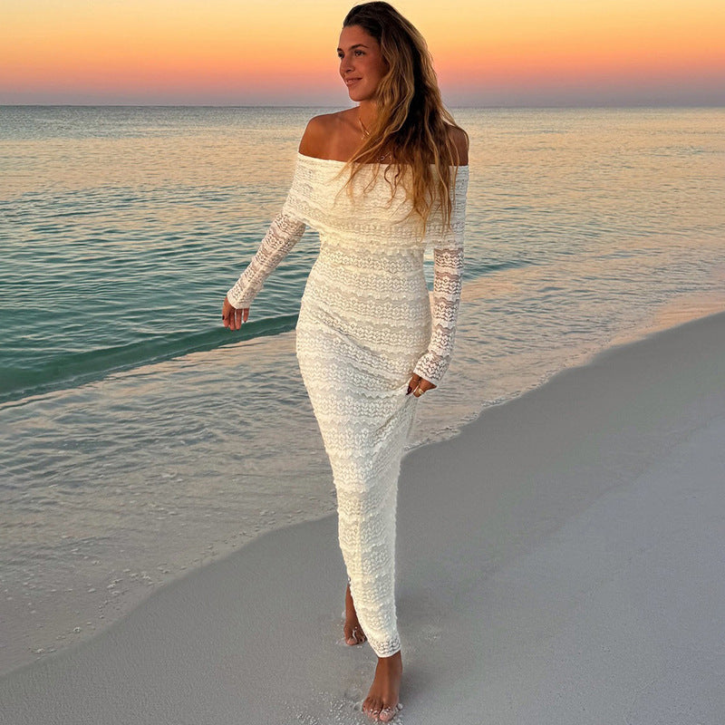 Fashionable Elegant Lady Style Off-Shoulder Lace Dress for Women