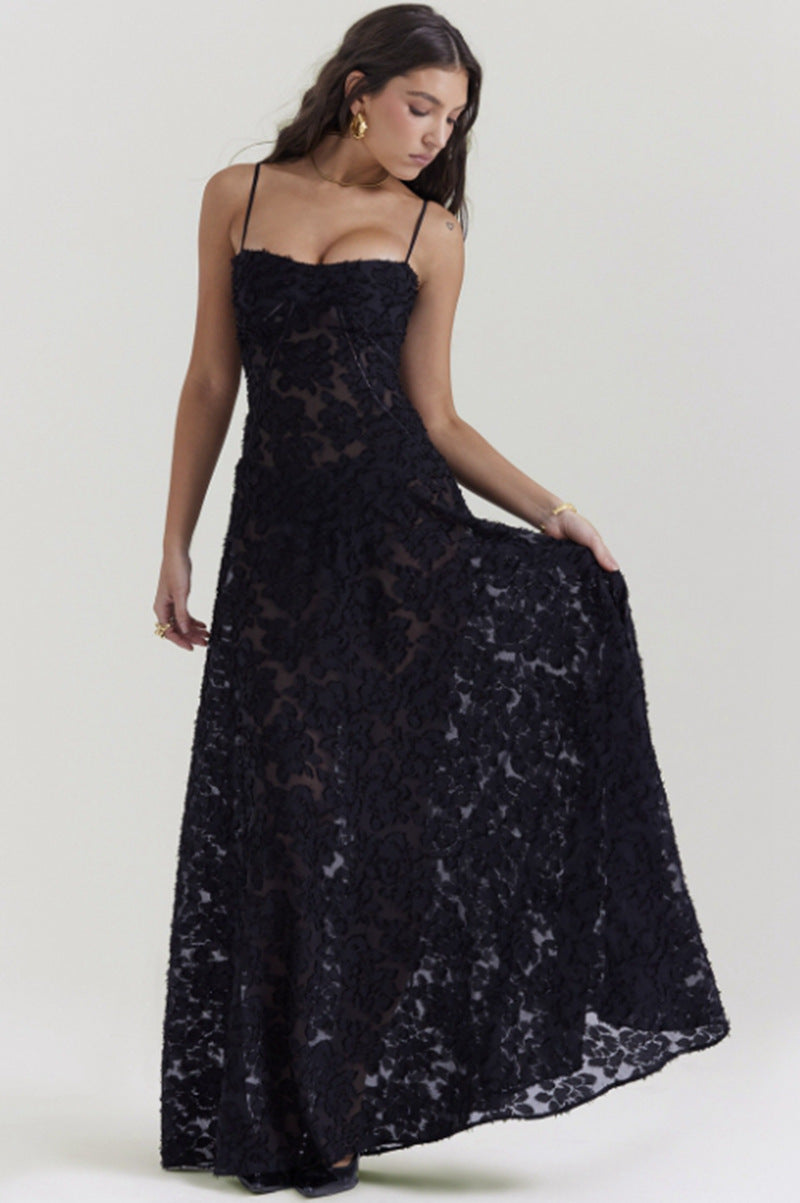 Lace Strapless Tie-up A-line Dress for Casual Vacation Wear