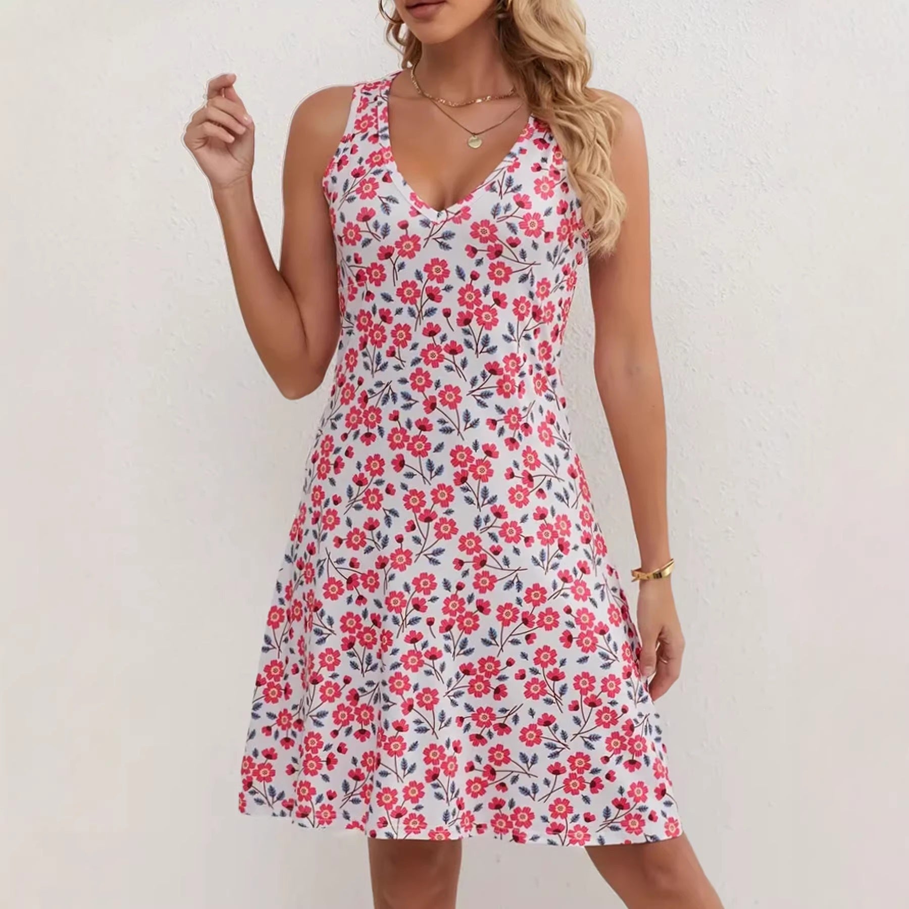 Chic Summer Oversized V-Neck Strap Dress for Women Casual Fashion Style