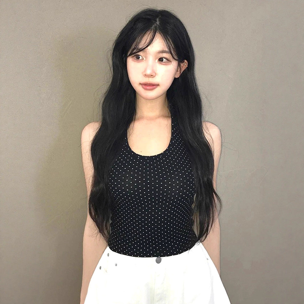 Sweet and Pure U-neck Polka Dot Halter Tank Top Basic Summer Fitted Sexy Short Sleeveless Top