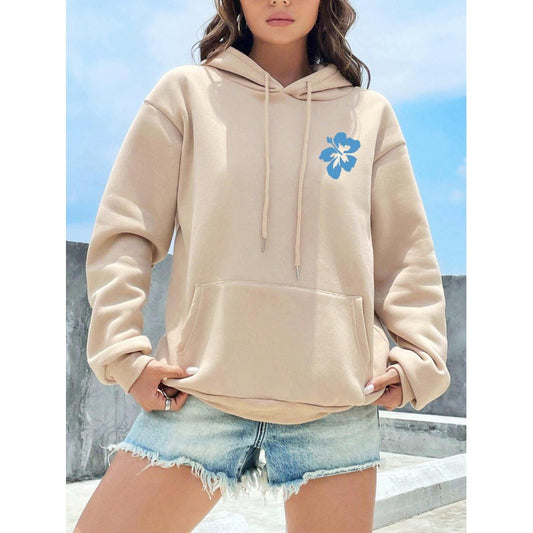 Drop Shoulder Fleece Long Sleeve Hooded Sweatshirt TopStyle Casual Versatile