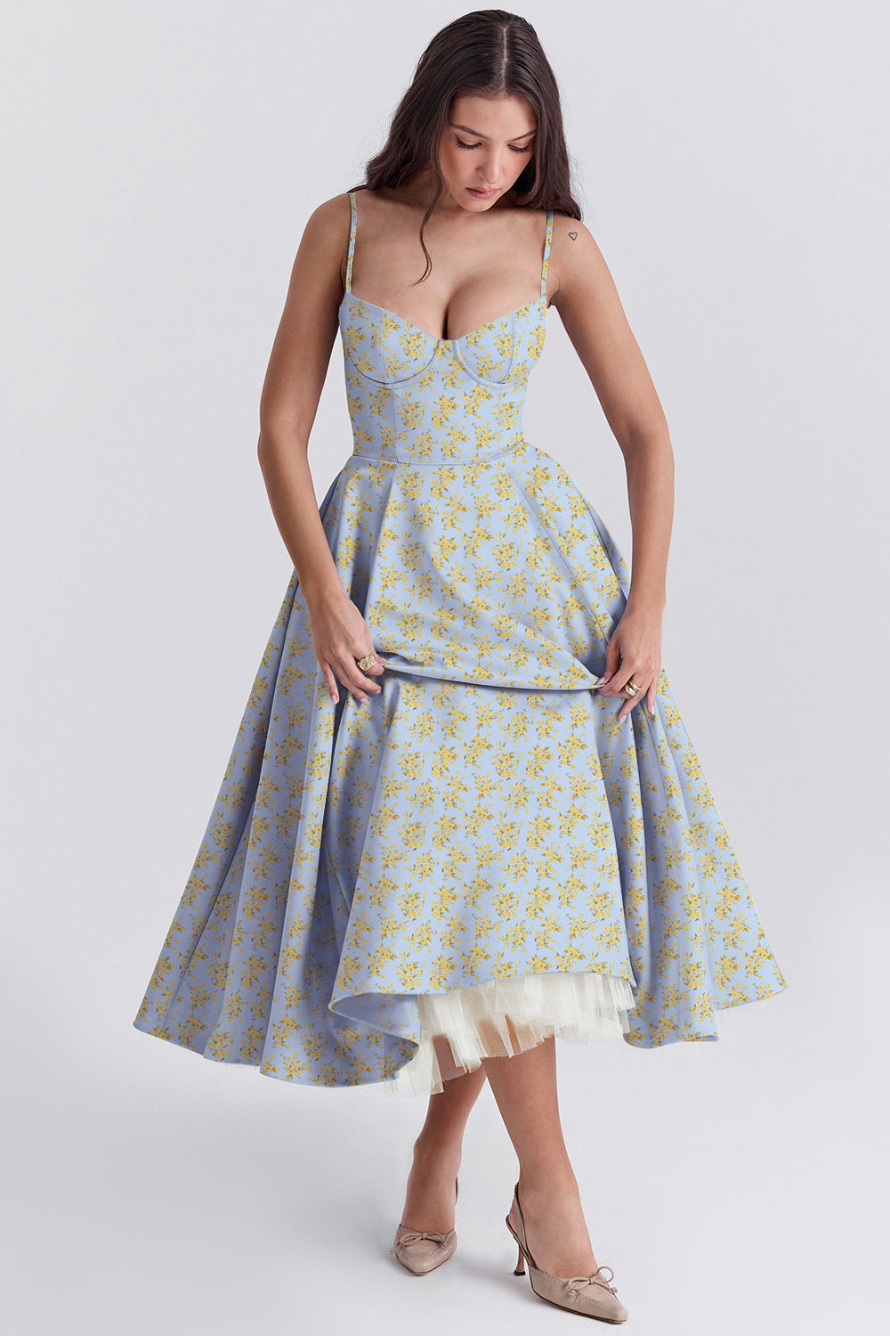 Summer Style High-End Princess Dress French Tulle Flared Double-Layer Strapless Dress Women