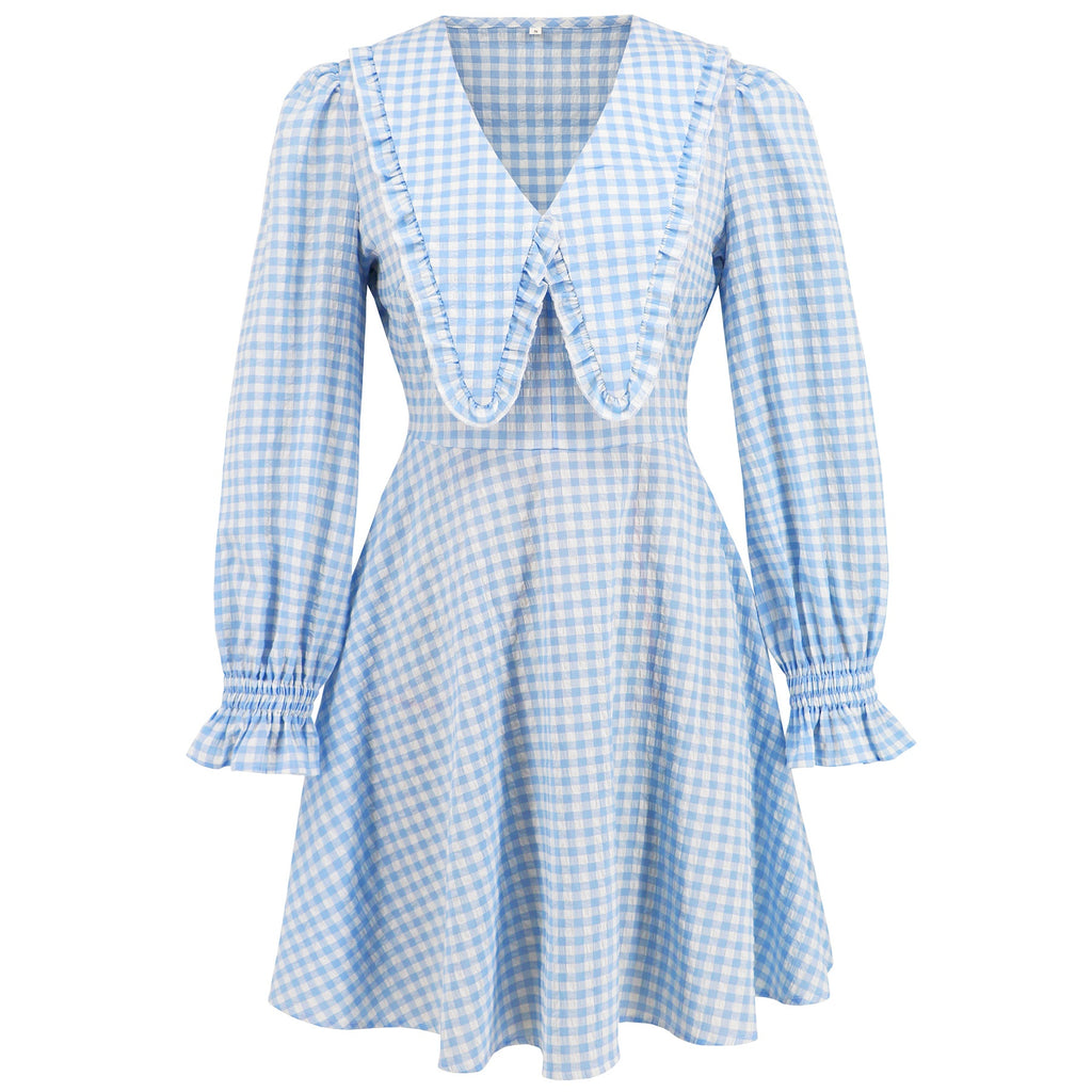 Women's plaid large lapel dress