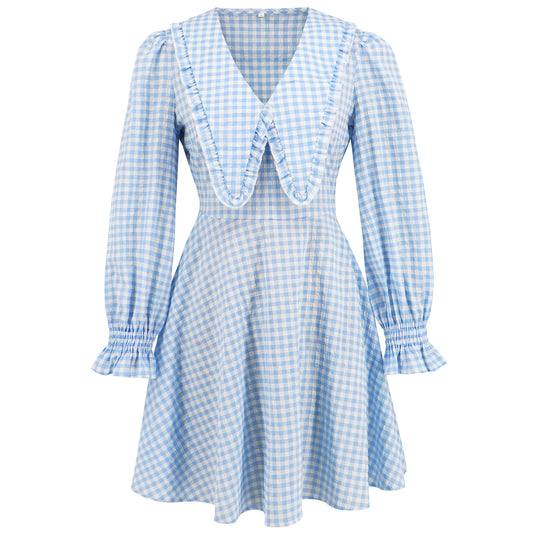 Women's plaid large lapel dress
