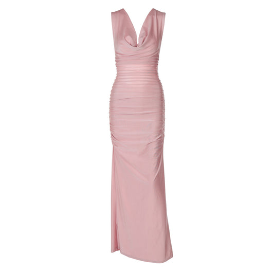 Women's Backless Hollow Pleated Slit Dress