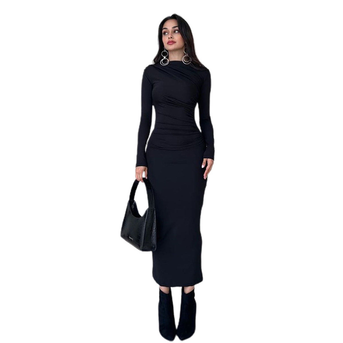 Elegant Solid Color Long Bodycon Dress for WomenFitted Silhouette Casual Wear