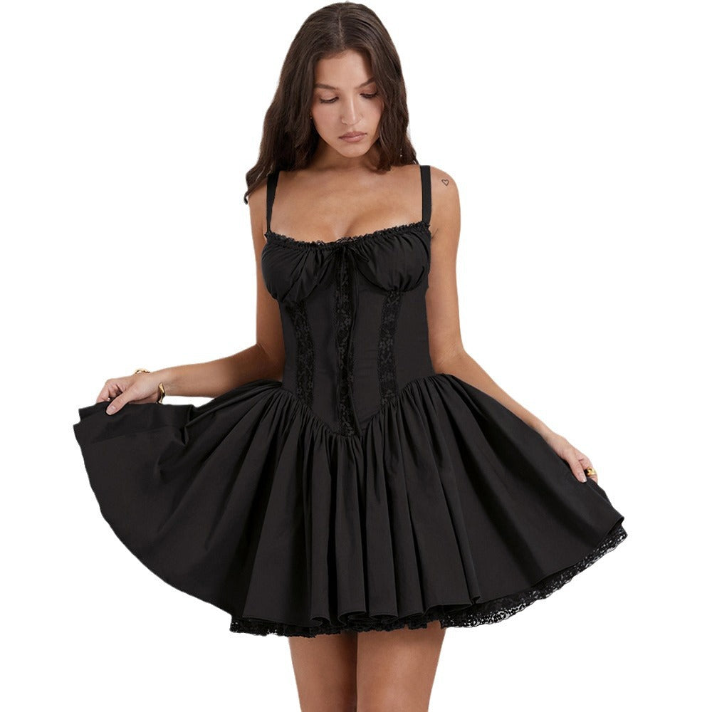 Women's Lace Spliced Fitted Strapless Mini Dress
