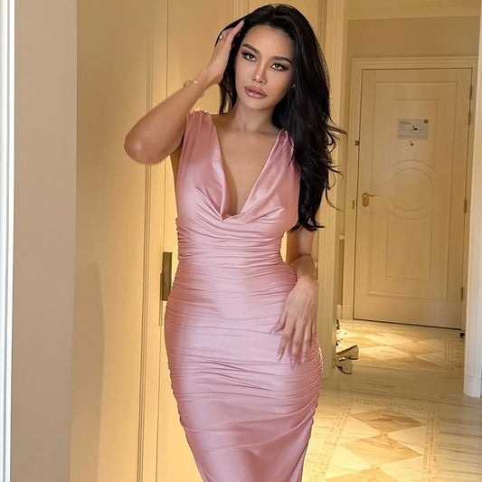 Women's Backless Hollow Pleated Slit Dress