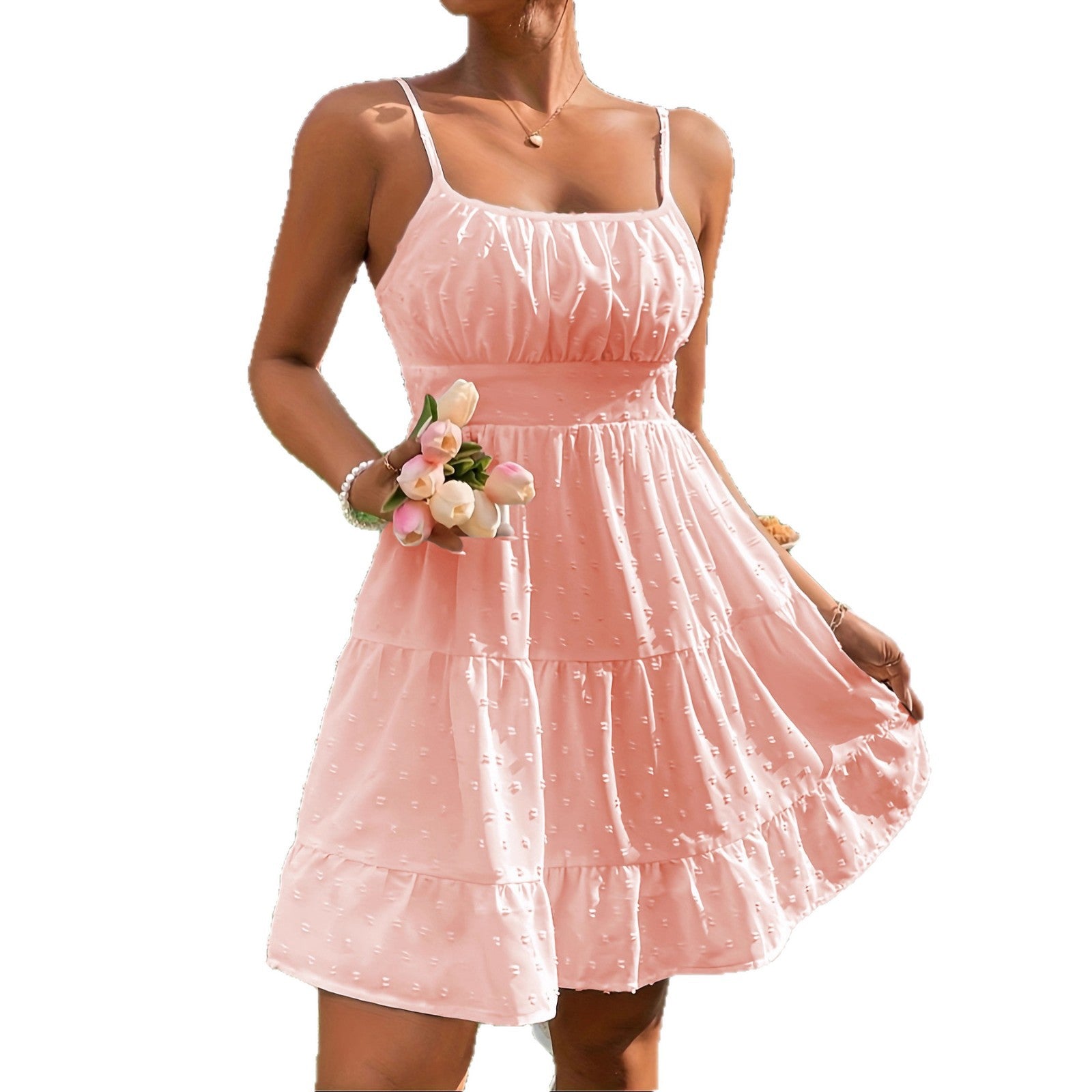 Clothing  Swiss Dot Print Strap Dress for Women Summer Casual Fit Bodycon Mini Dress