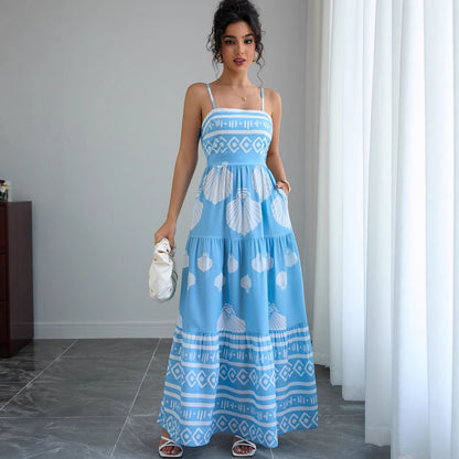 Ethnic Style Strapless Dress for Women, Casual Vacation Dress Slim FitFashion Summer Dress