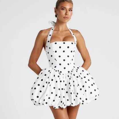 Square collar hanging neck strap suspender dress