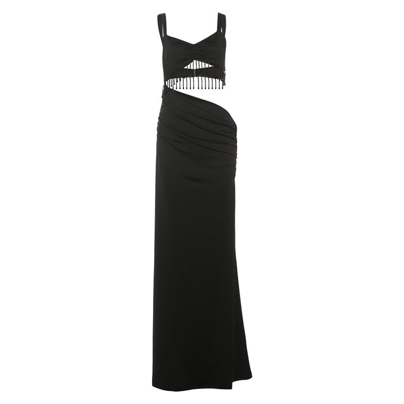 Women's Waist-exposing Bodycon Long Dress Tassel Strapless Dress