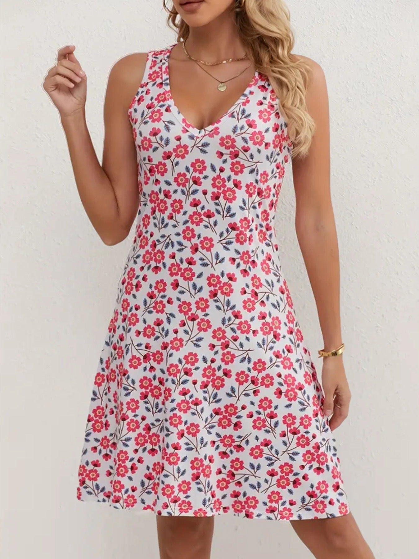 Chic Summer Oversized V-Neck Strap Dress for Women Casual Fashion Style