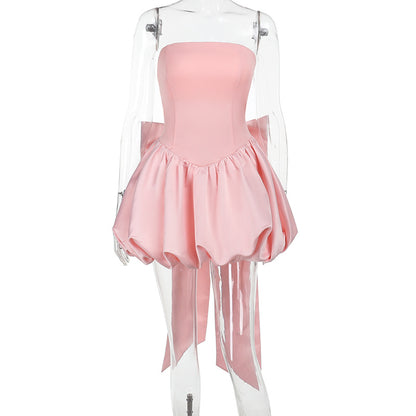 Sexy Backless Large Bow Dress Women's