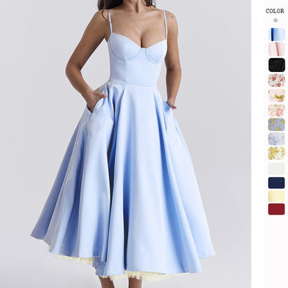 Summer Style High-End Princess Dress French Tulle Flared Double-Layer Strapless Dress Women