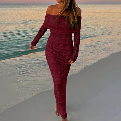 Fashionable Elegant Lady Style Off-Shoulder Lace Dress for Women