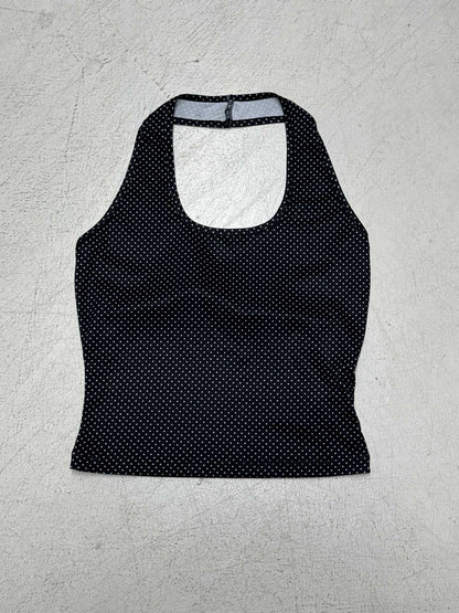 Sweet and Pure U-neck Polka Dot Halter Tank Top Basic Summer Fitted Sexy Short Sleeveless Top