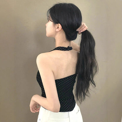 Sweet and Pure U-neck Polka Dot Halter Tank Top Basic Summer Fitted Sexy Short Sleeveless Top