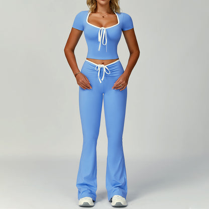 Color Block Trimmed High-Waisted Flared Fitted Yoga Set for Women Casual Outdoor Sports Suit