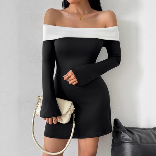 Off shoulder flared sleeve dress