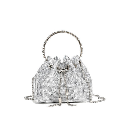 Classic rhinestone bag women's evening bag high-end tassel bag handbag textured full diamond crossbody portable bucket bag