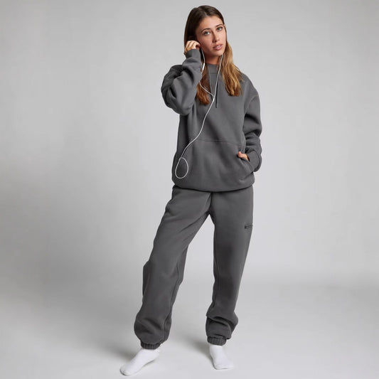 Solid color hooded sweatshirt with eye mask and pants set