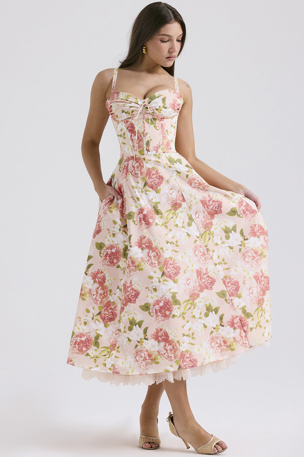 Floral series French summer camisole gentle style dress slimming floral camisole long skirt