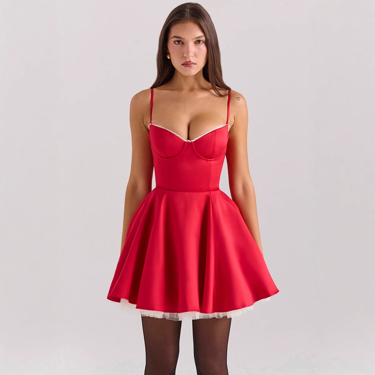 Strap slim fit backless puffy dress for women