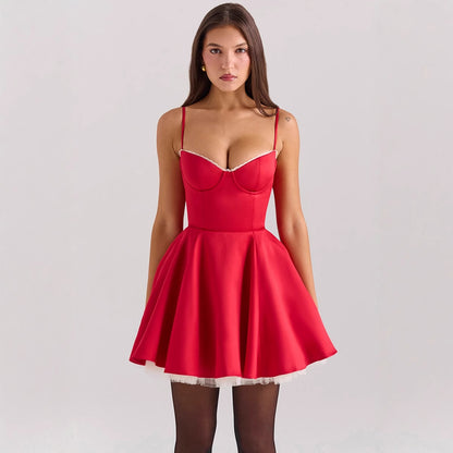 Strap slim fit backless puffy dress for women