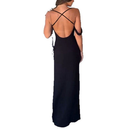 Elegant French Summer Strapless Backless Dress Solid Color Style Women's Clothing Yellow Black