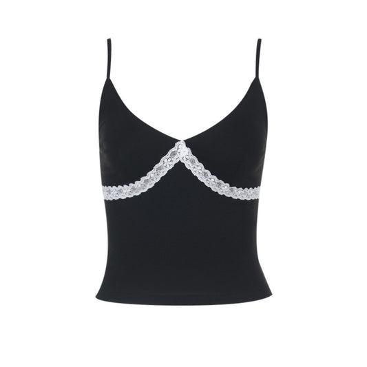 Strap contrasting lace patchwork V-neck striped interior with sexy top