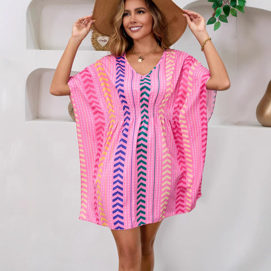 Bohemian Vacation Style Printed Sweet Dress V-Neck Kaftan