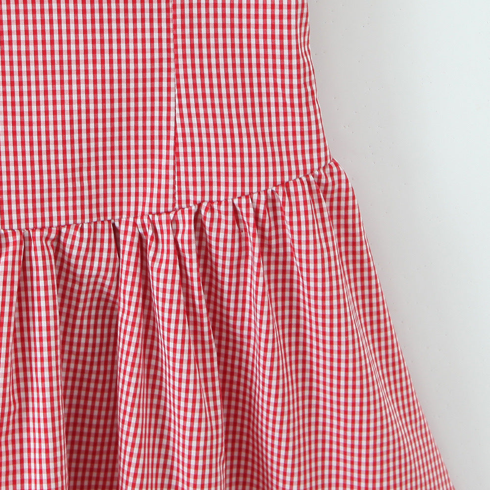Spicy girl short red checkered neck hanging dress