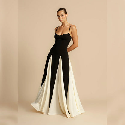 Elegant and sexy backless camisole slim fit contrasting dress for women