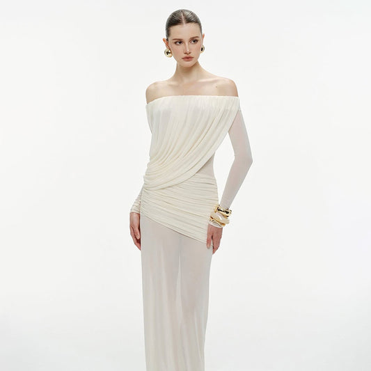 Style Autumn/Winter New Design Sexy Off-Shoulder Long Sleeve Solid Color Dress for Women