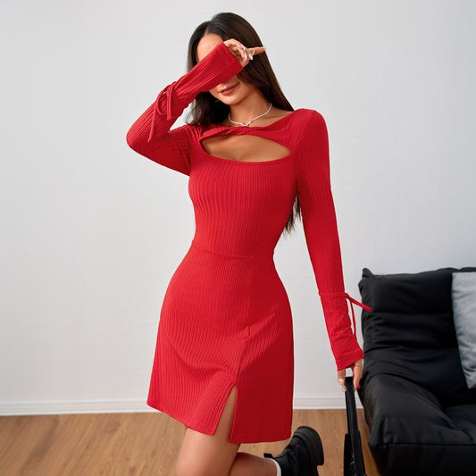 Autumn and winter fashionable simple commuting dress autumn and winter new slim fit red short skirt