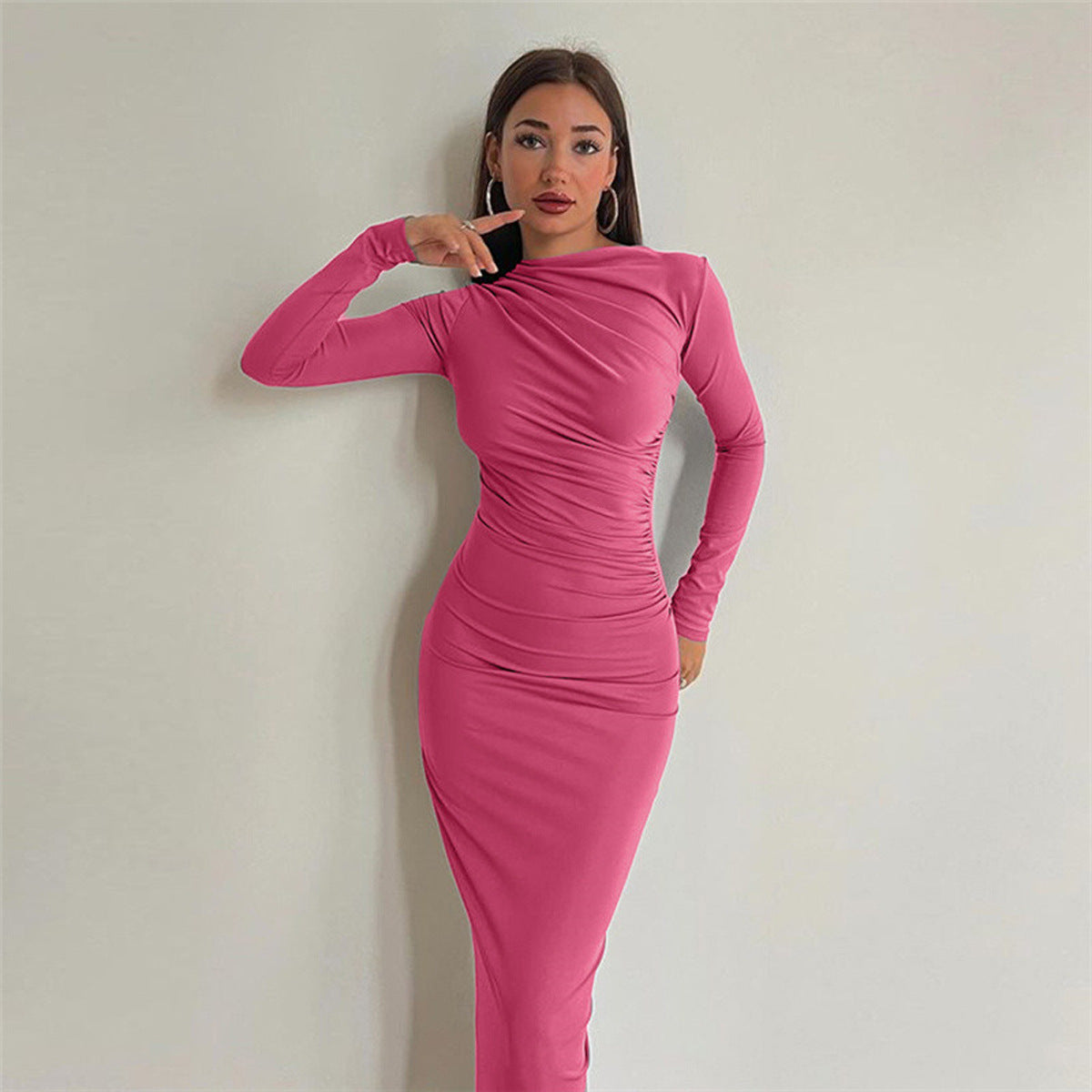 Elegant Solid Color Long Bodycon Dress for WomenFitted Silhouette Casual Wear