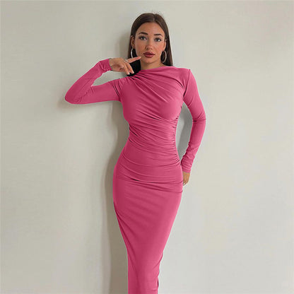 Elegant Solid Color Long Bodycon Dress for WomenFitted Silhouette Casual Wear