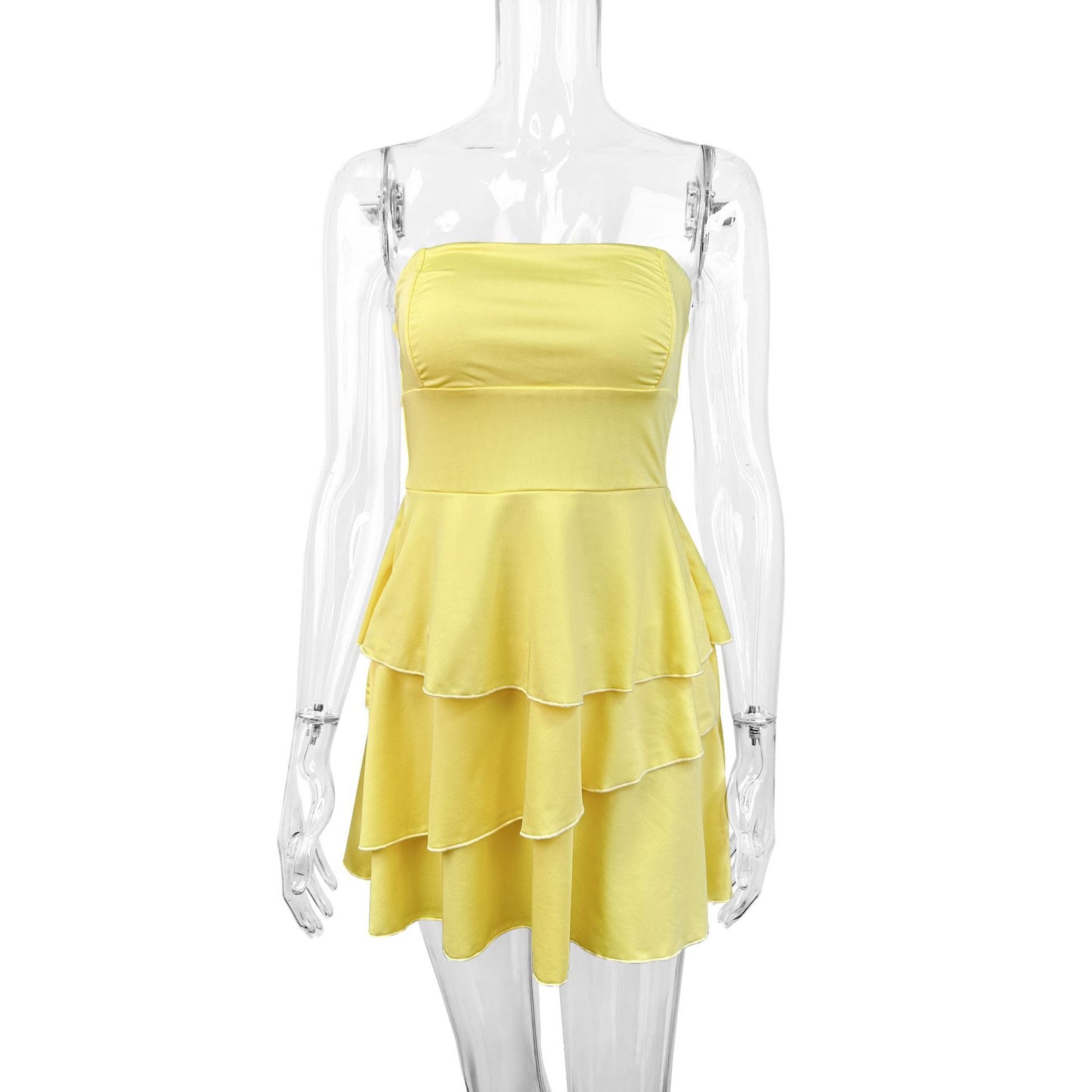 Women's Summer New Fashion Backless Internet Celebrity Style Short Skirt European and American Sexy Halter Solid Color Cake-style Short Skirt